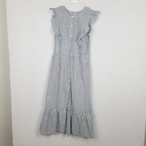 Old Navy Long Striped White and Grey Ruffled Dress Size Small